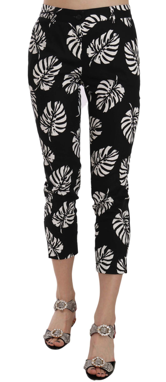 Dolce And Gabbana Black Palm Leaf Print Skinny Capri Pants in Cotton Stretch