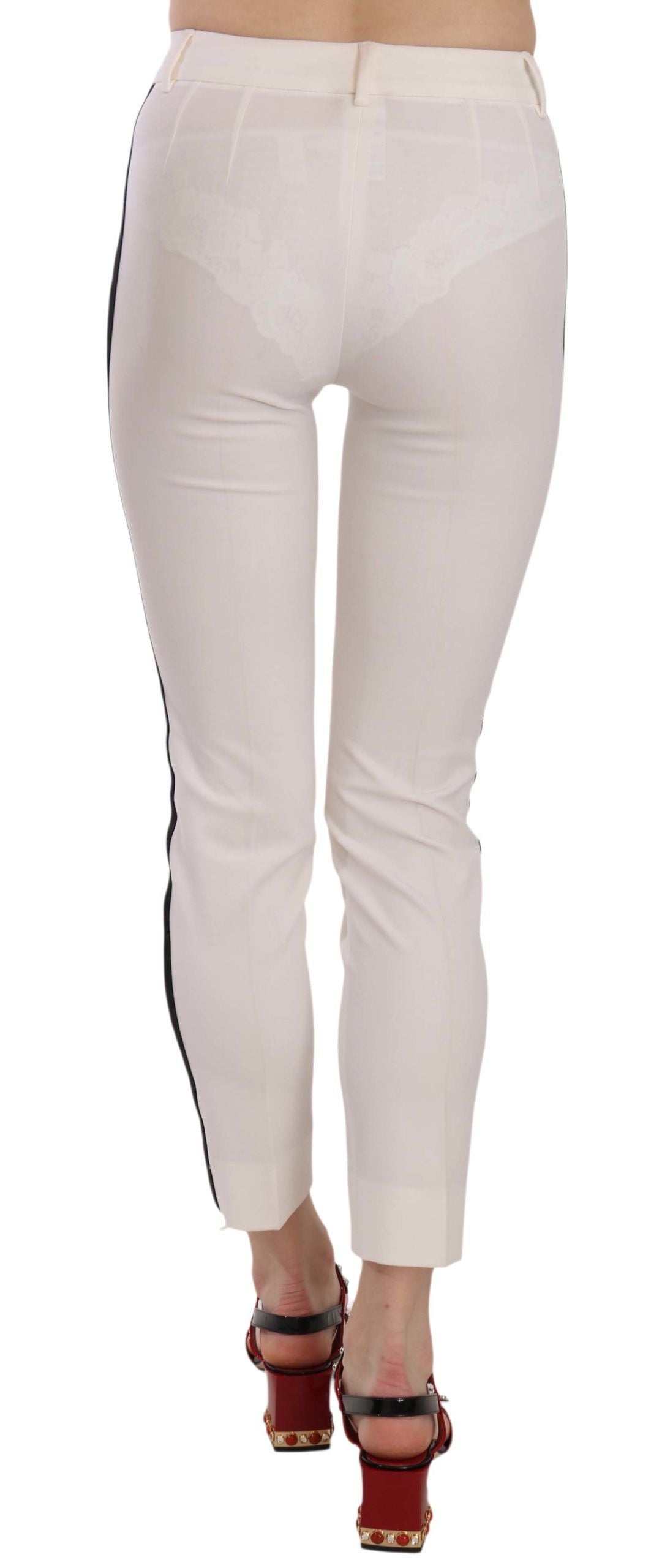 Dolce And Gabbana White Side Stripe Cropped Skinny Wool Blend Pants