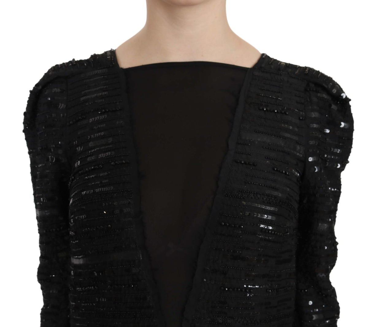 John Richmond Black Silk Sequined Long Sleeve Maxi Gown Dress