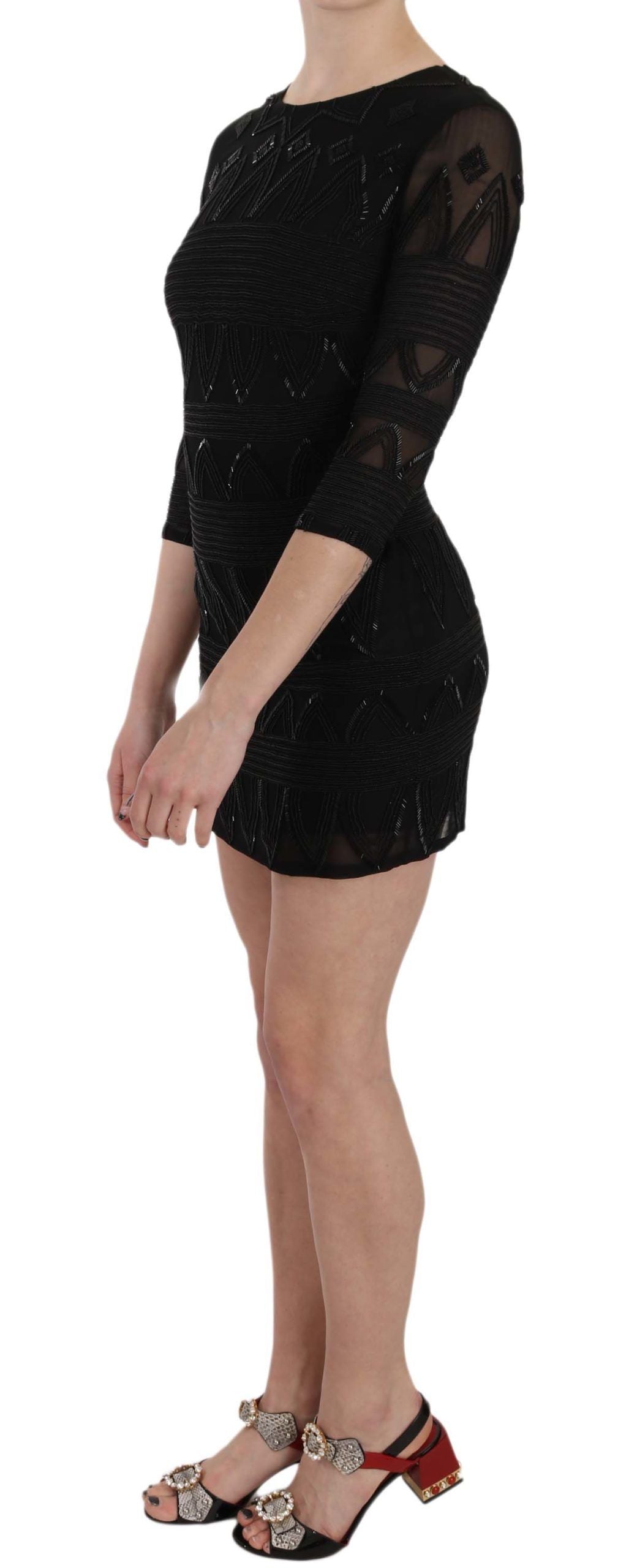 John Richmond Silk Sequined Mini Dress — Black | Made in Italy