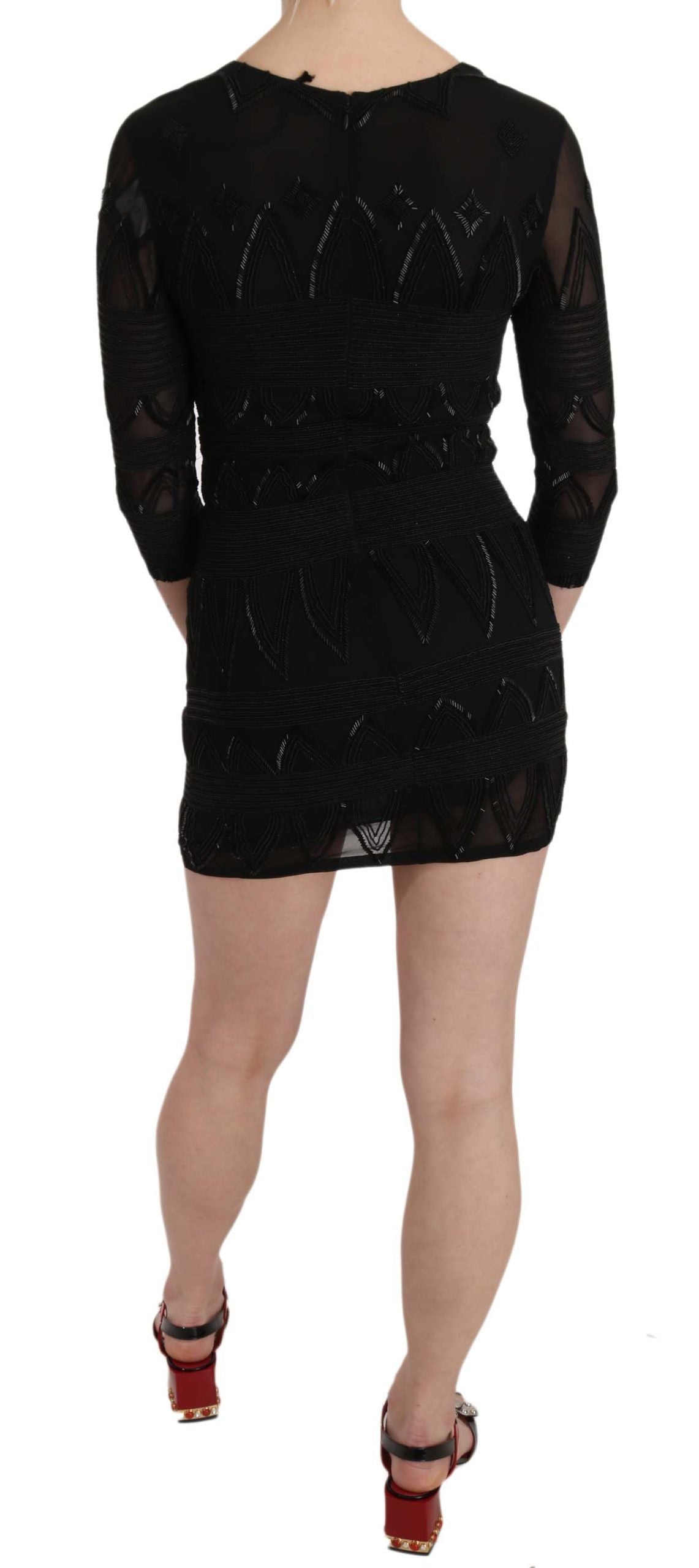 John Richmond Silk Sequined Mini Dress — Black | Made in Italy