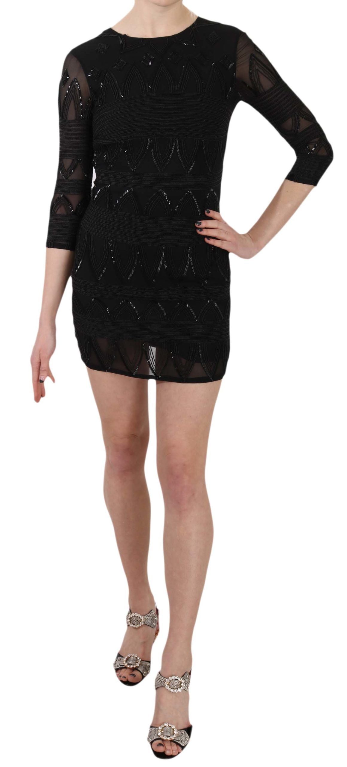 John Richmond Silk Sequined Mini Dress — Black | Made in Italy