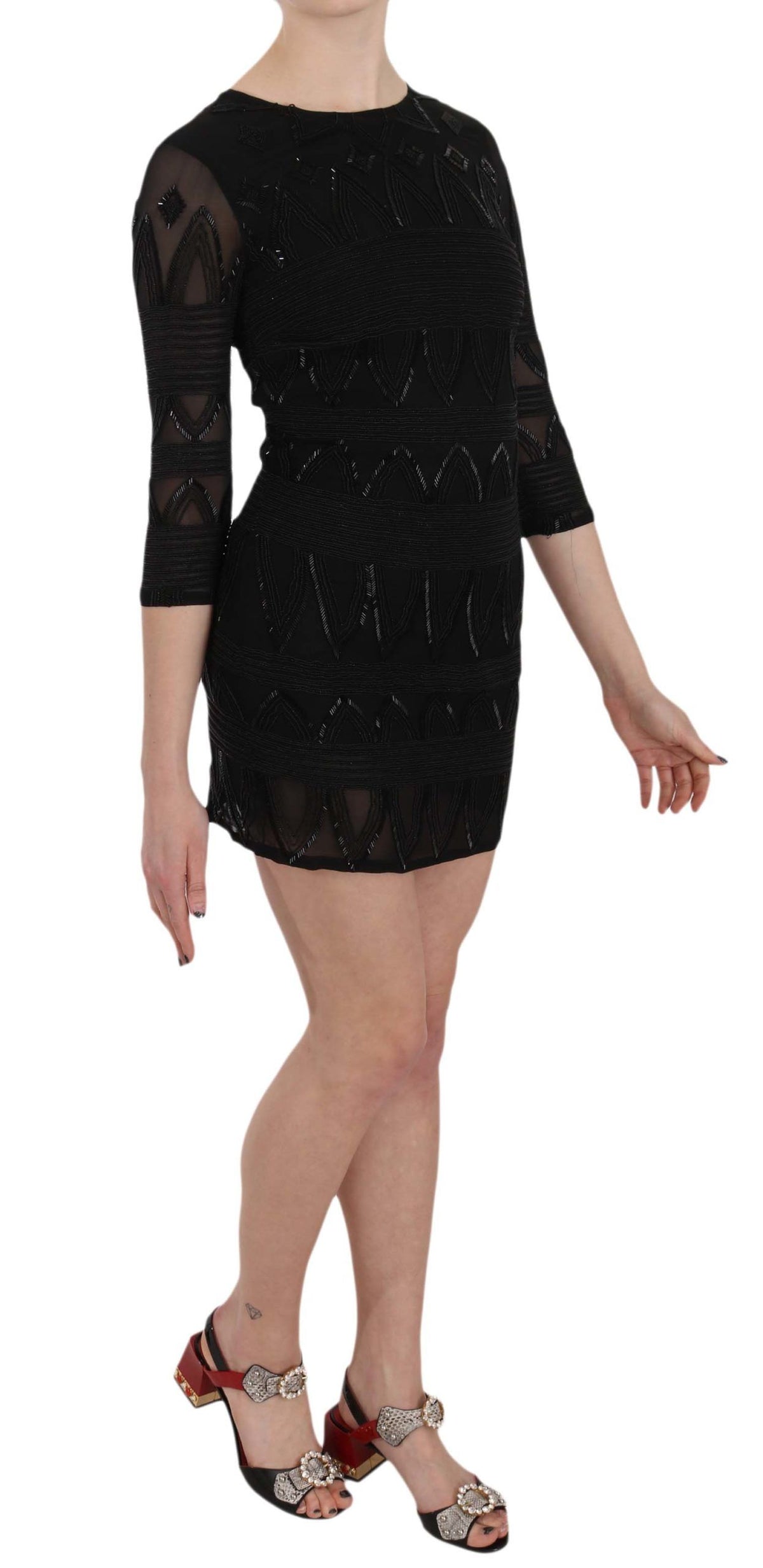 John Richmond Silk Sequined Mini Dress — Black | Made in Italy