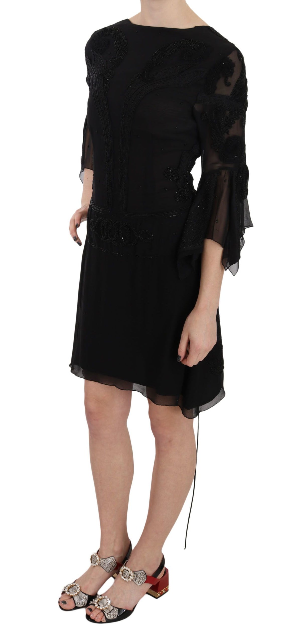 John Richmond Sequined Silk Mini Gown — Black | Made in Italy