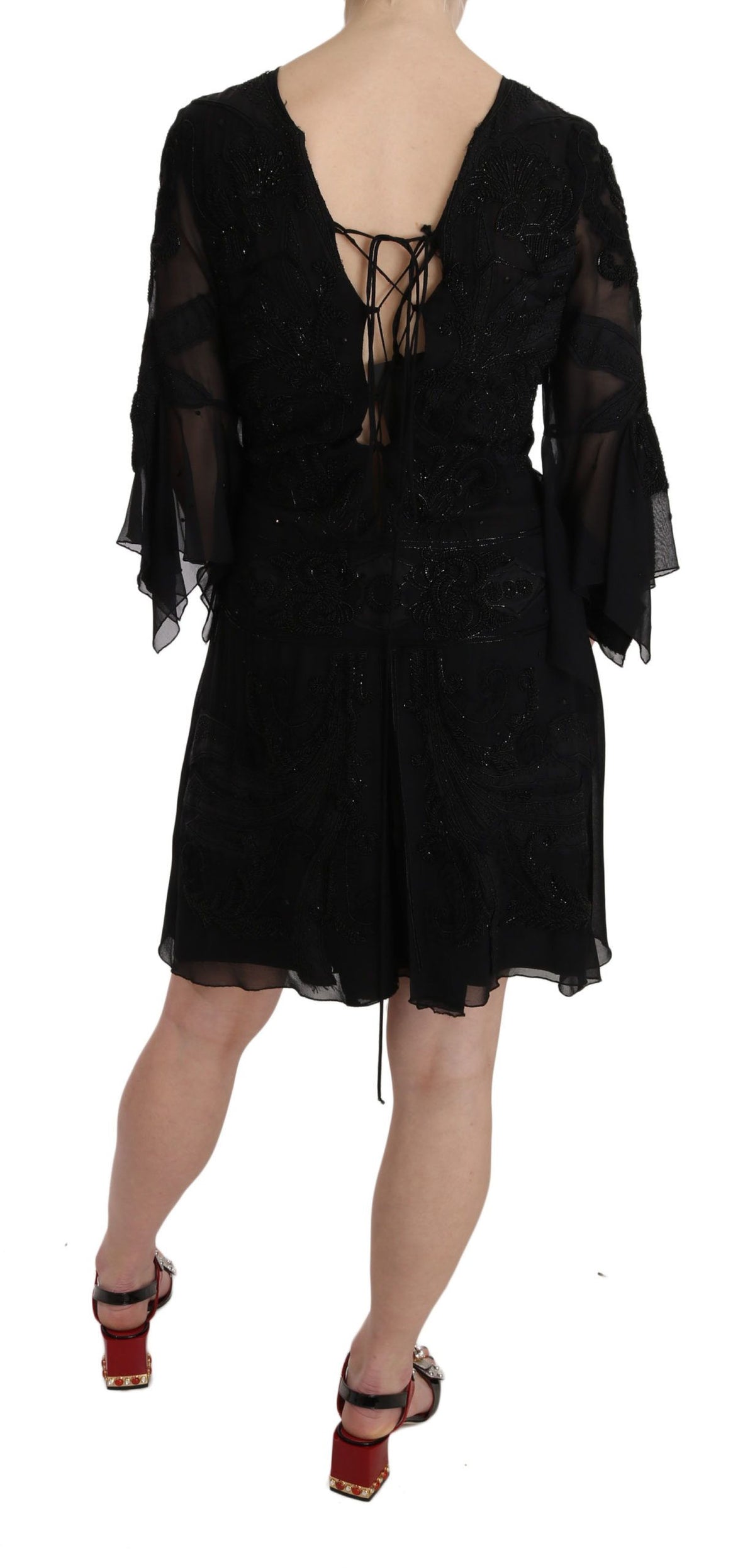 John Richmond Sequined Silk Mini Gown — Black | Made in Italy
