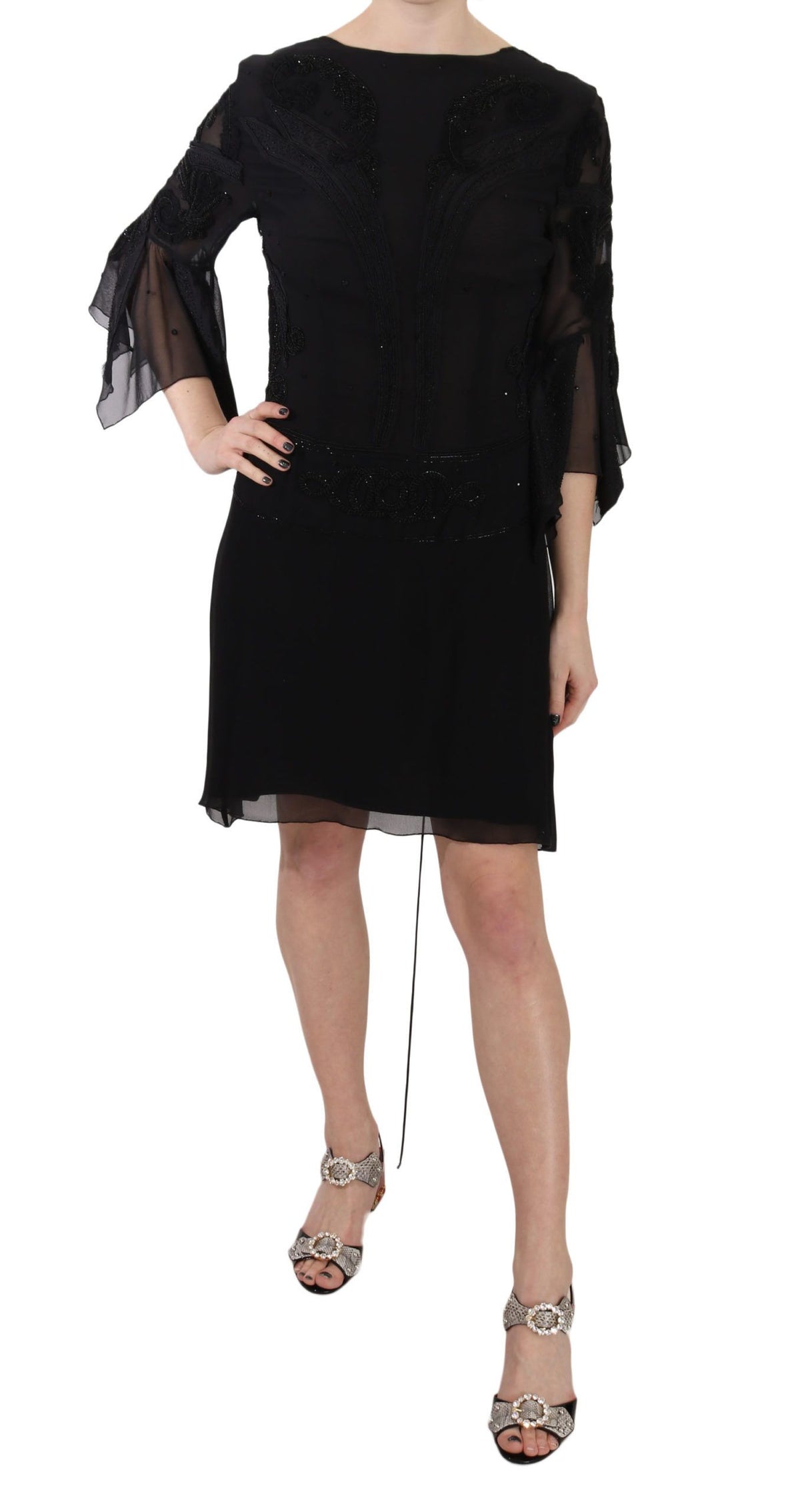 John Richmond Sequined Silk Mini Gown — Black | Made in Italy