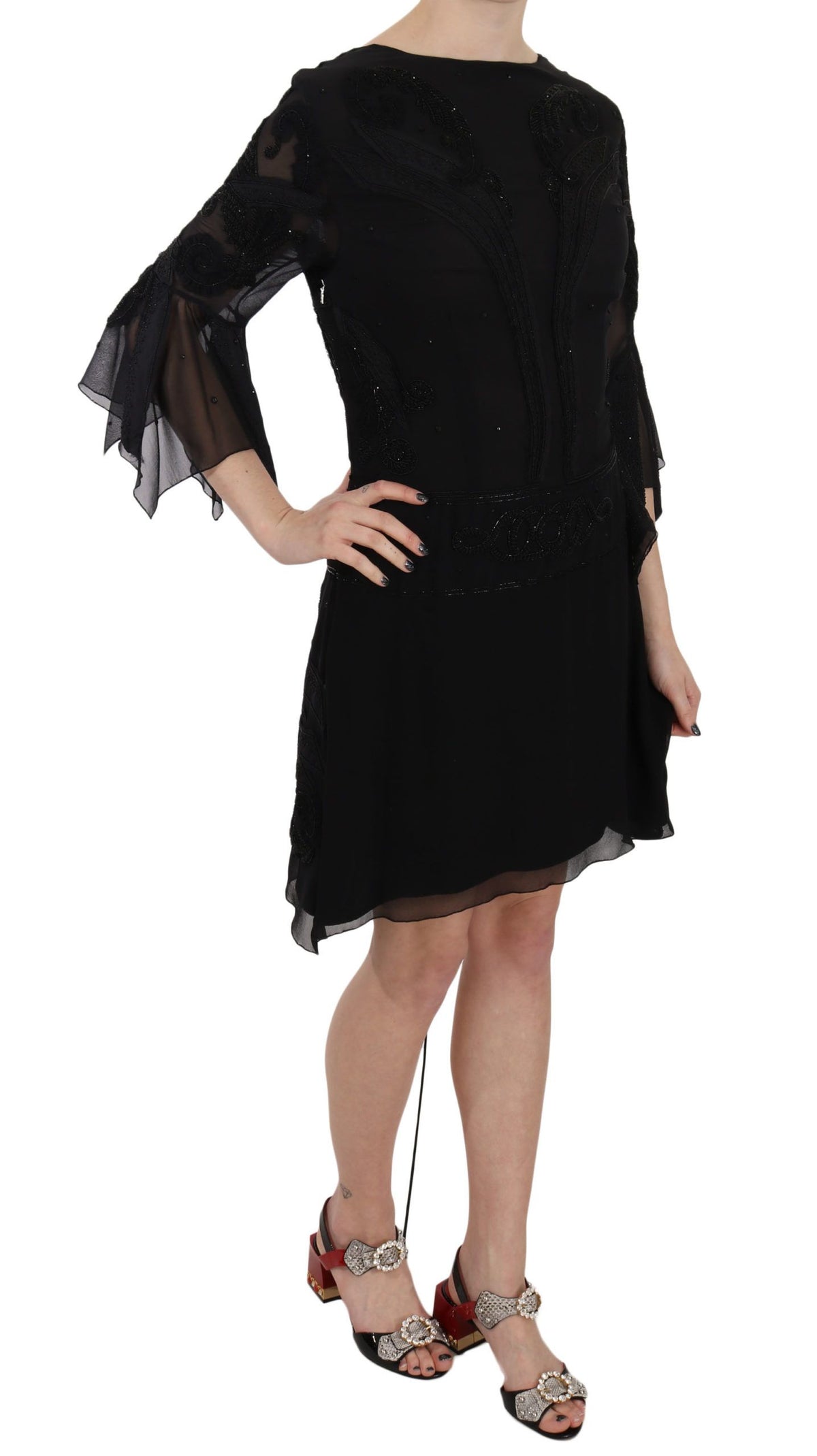 John Richmond Sequined Silk Mini Gown — Black | Made in Italy