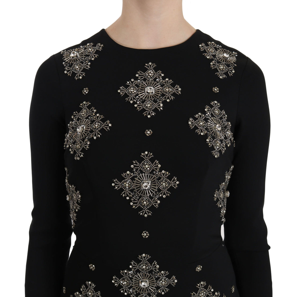 John Richmond Crystal & Sequin Stretch Mini Dress — Black | Made in Italy