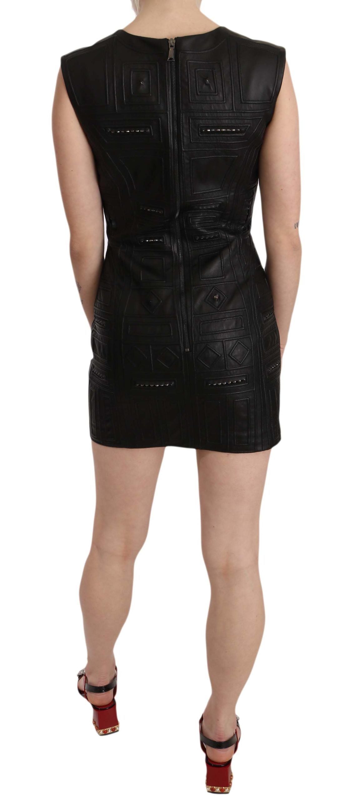 John Richmond Leather Studded Mini Dress — Black | Made in Italy