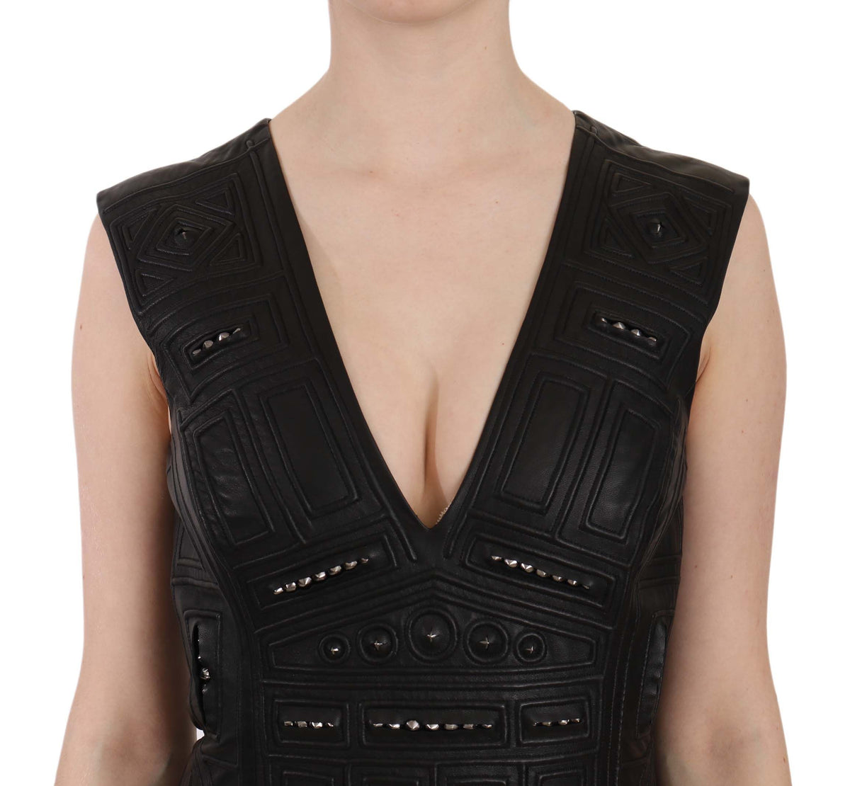 John Richmond Leather Studded Mini Dress — Black | Made in Italy