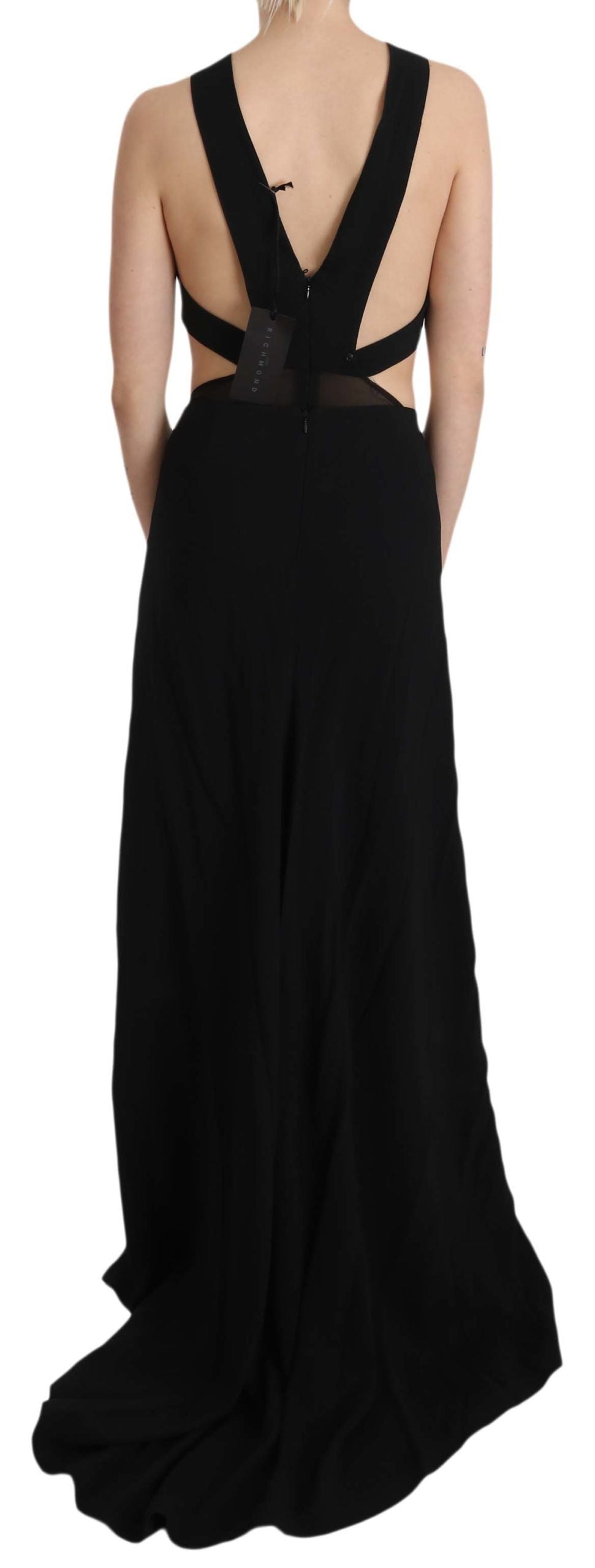 John Richmond Crystal & Leather Flare Gown — Black | Made in Italy