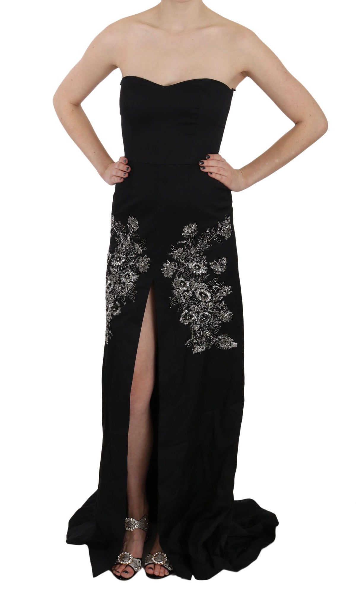 John Richmond Sequined Flare Ball Gown — Black | Made in Italy