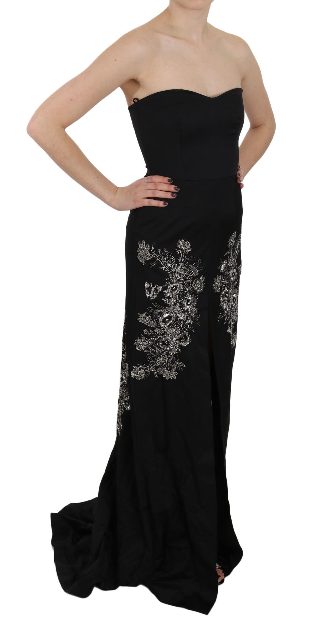 John Richmond Sequined Flare Ball Gown — Black | Made in Italy