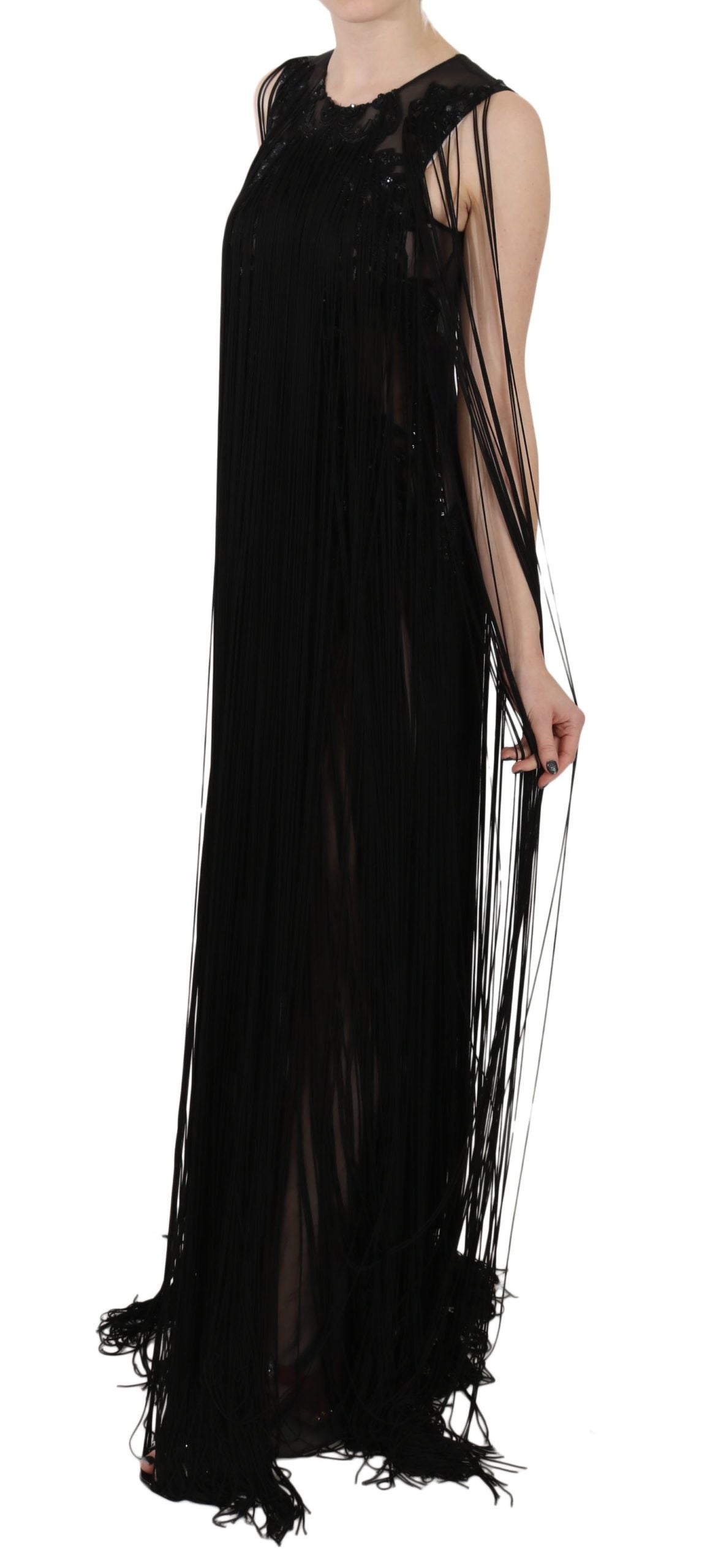 John Richmond Beaded Sequined Sheer Silk Dress — Black | Made in Italy
