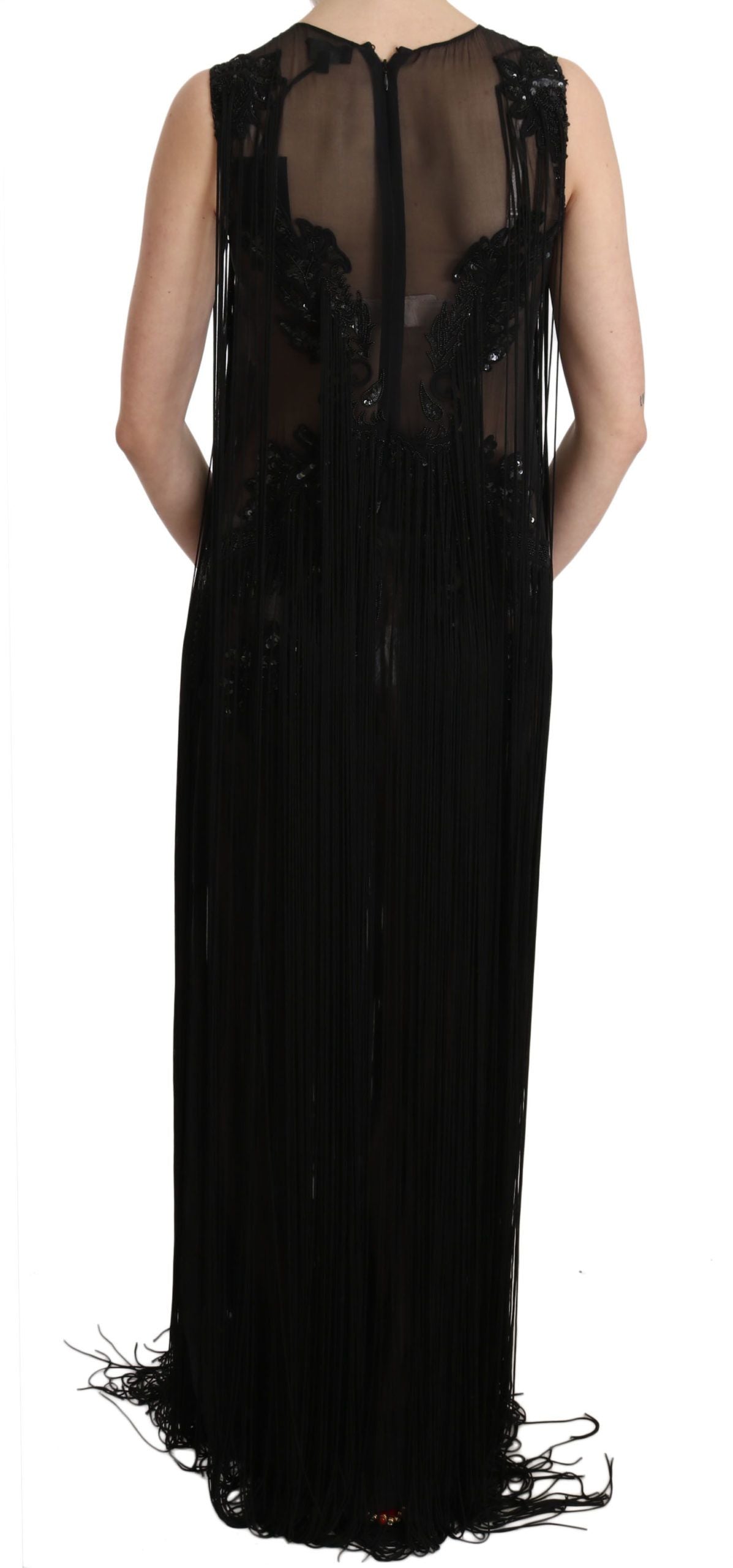 John Richmond Beaded Sequined Sheer Silk Dress — Black | Made in Italy