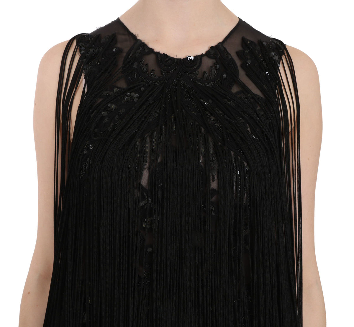 John Richmond Beaded Sequined Sheer Silk Dress — Black | Made in Italy