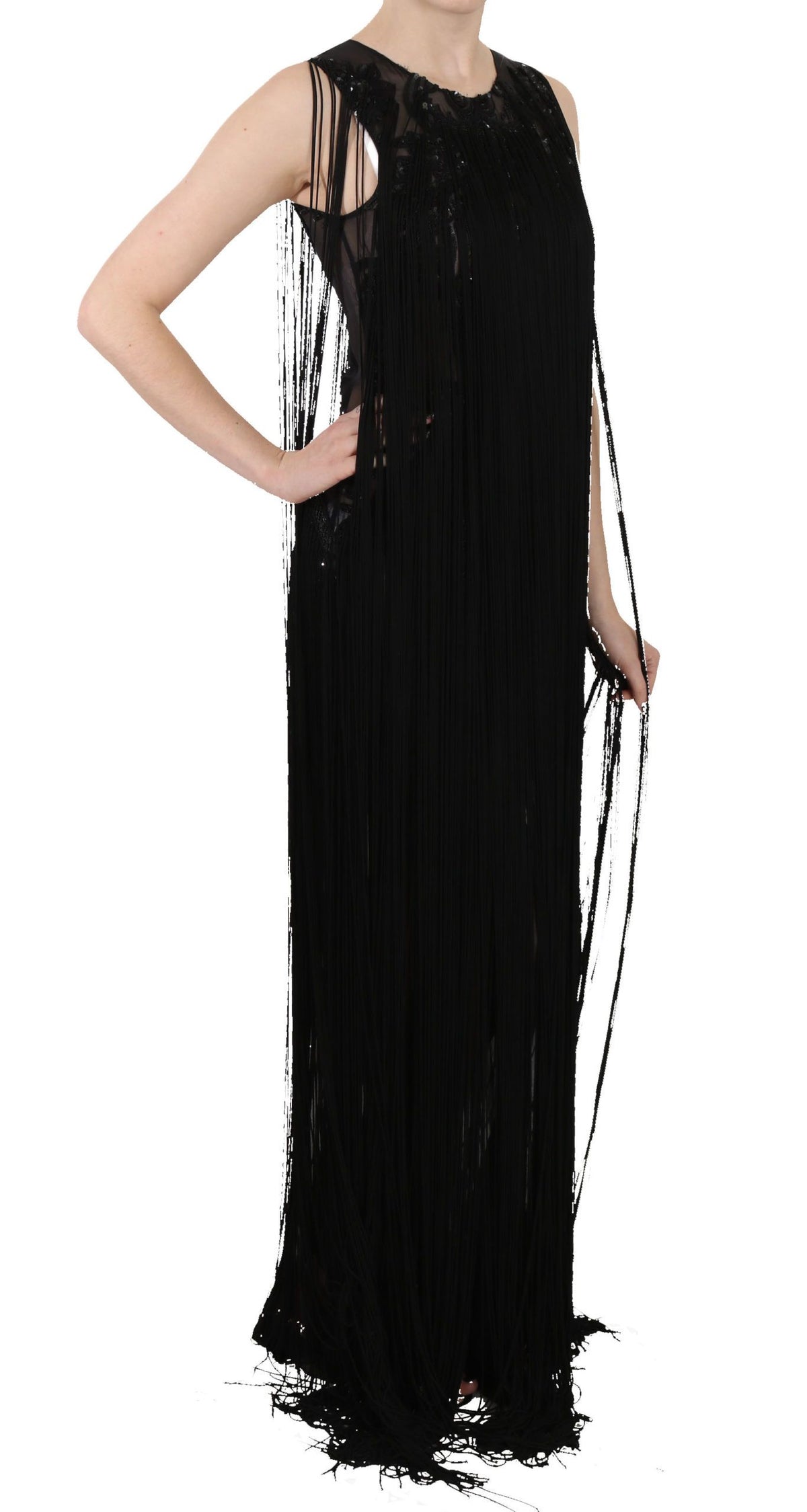 John Richmond Beaded Sequined Sheer Silk Dress — Black | Made in Italy