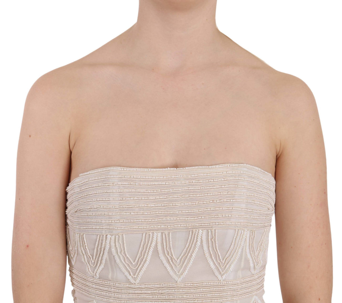 John Richmond Beaded Silk Mini Gown — Beige | Made in Italy