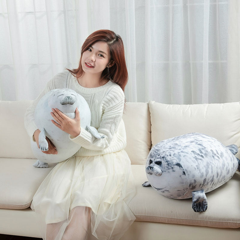 Angry Blob Seal Pillow – Chubby 3D Plush Stuffed Animal Toy