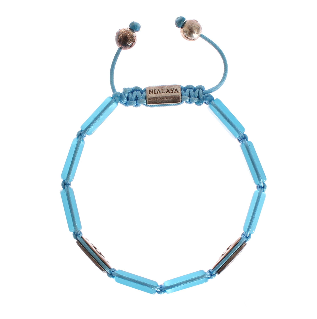 Nialaya Women's Blue Opal & 925 Silver CZ Flatbead Bracelet – Signature Lock, Handmade in Hollywood