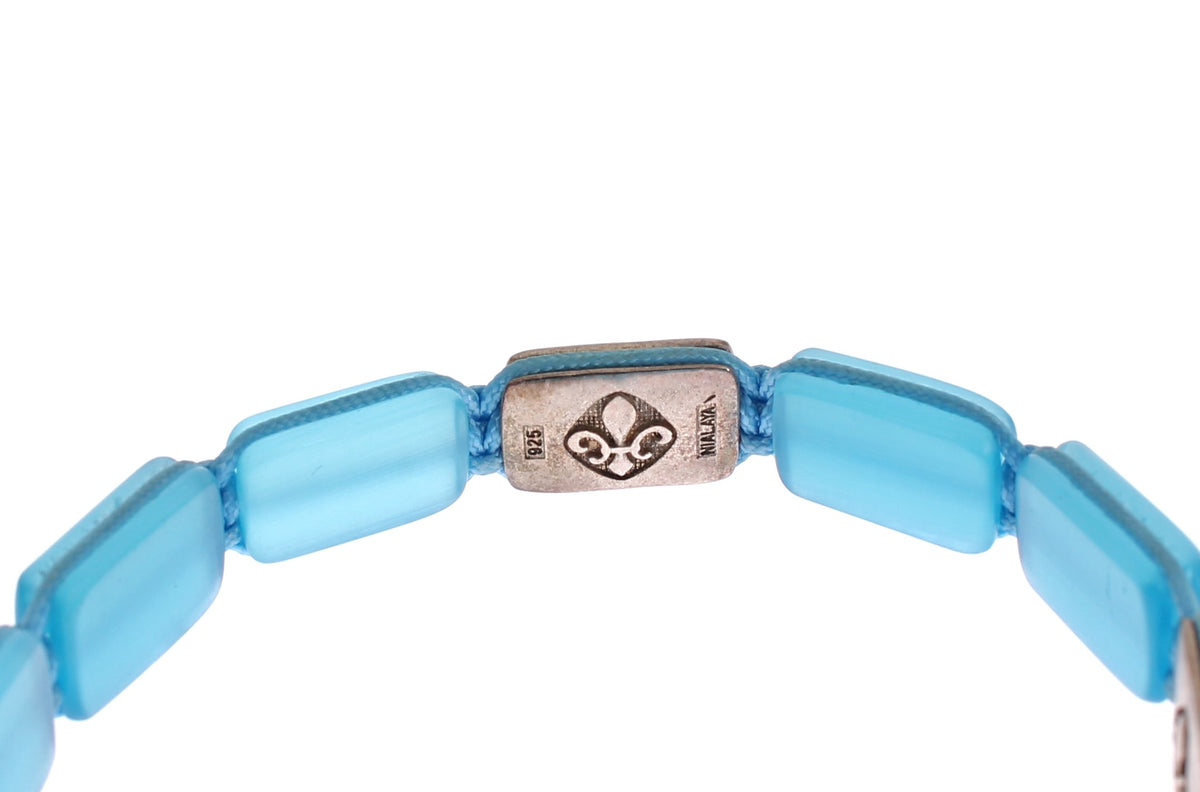 Nialaya Women's Blue Opal & 925 Silver CZ Flatbead Bracelet – Signature Lock, Handmade in Hollywood