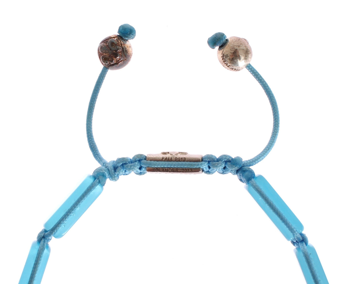 Nialaya Women's Blue Opal & 925 Silver CZ Flatbead Bracelet – Signature Lock, Handmade in Hollywood