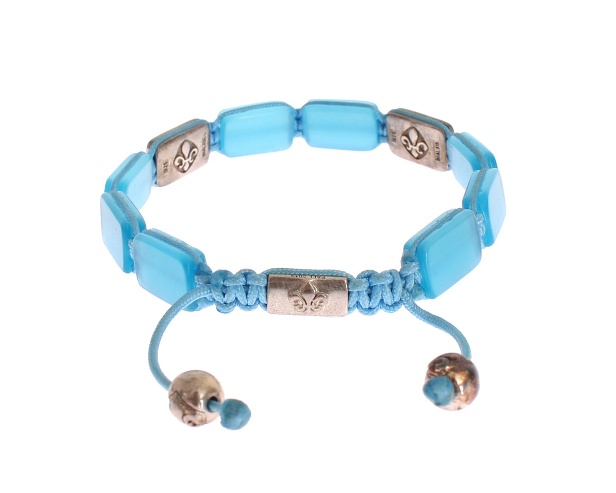 Nialaya Women's Blue Opal & 925 Silver CZ Flatbead Bracelet – Signature Lock, Handmade in Hollywood