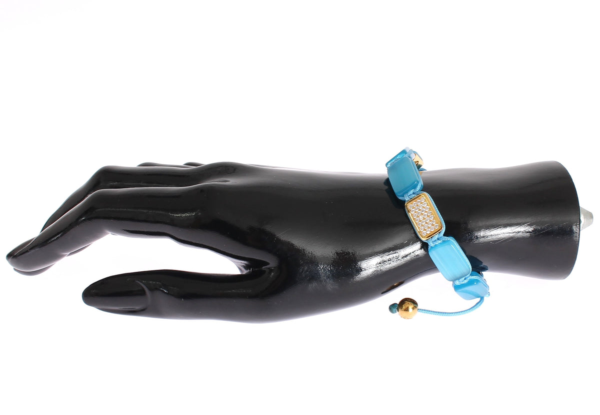 Nialaya Women's Blue Opal & 18K Gold 925 Silver CZ Flatbead Bracelet – Signature Lock, Handmade in Hollywood
