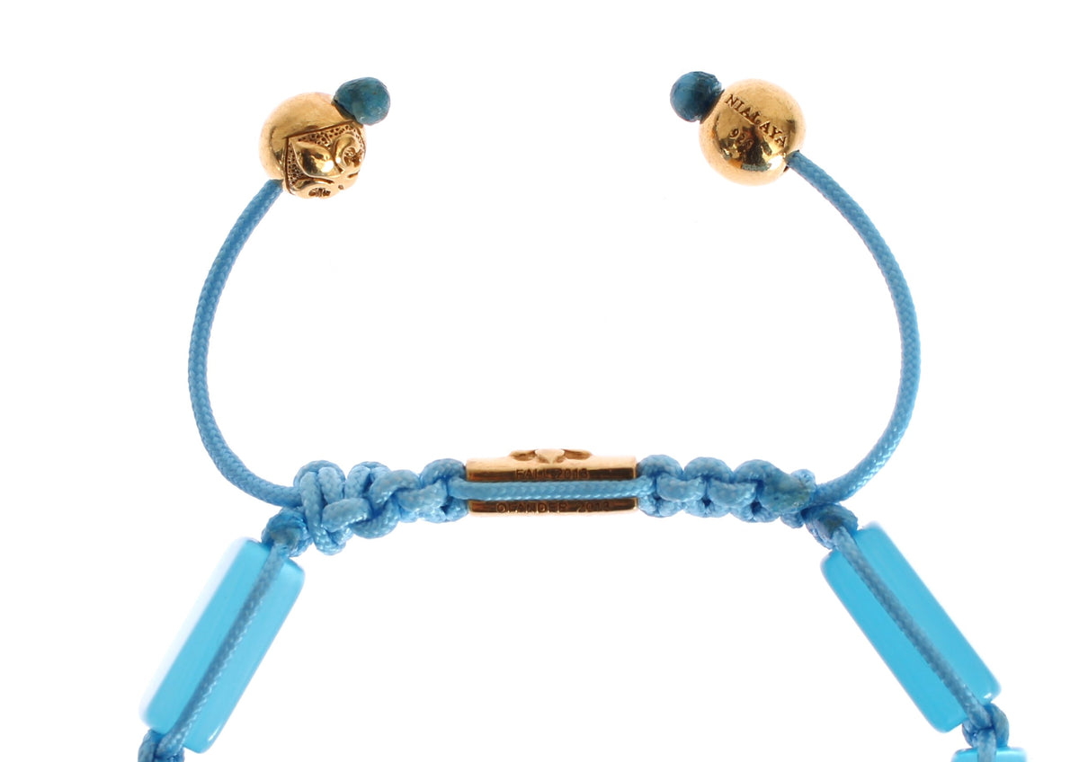 Nialaya Women's Blue Opal & 18K Gold 925 Silver CZ Flatbead Bracelet – Signature Lock, Handmade in Hollywood