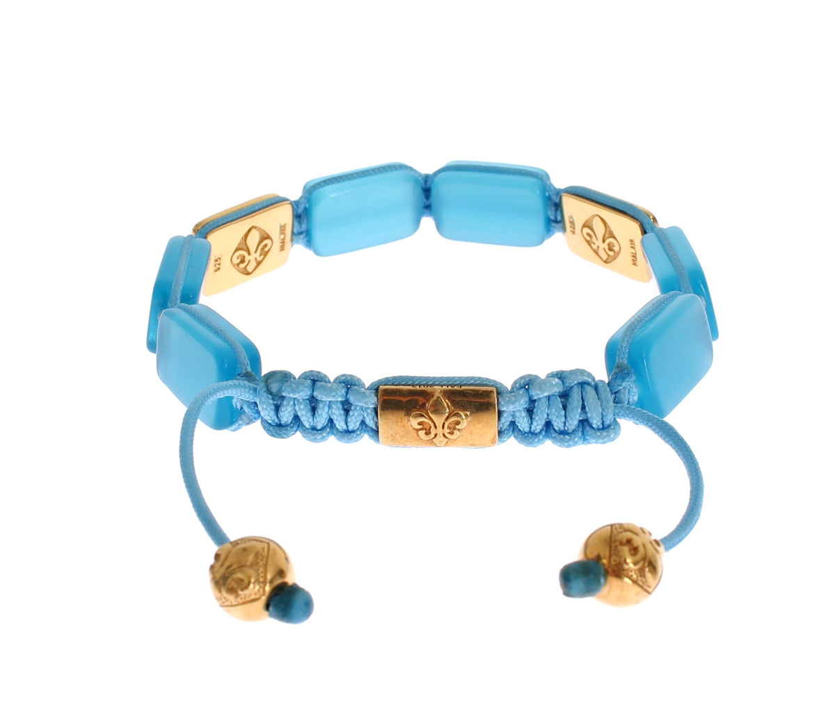 Nialaya Women's Blue Opal & 18K Gold 925 Silver CZ Flatbead Bracelet – Signature Lock, Handmade in Hollywood