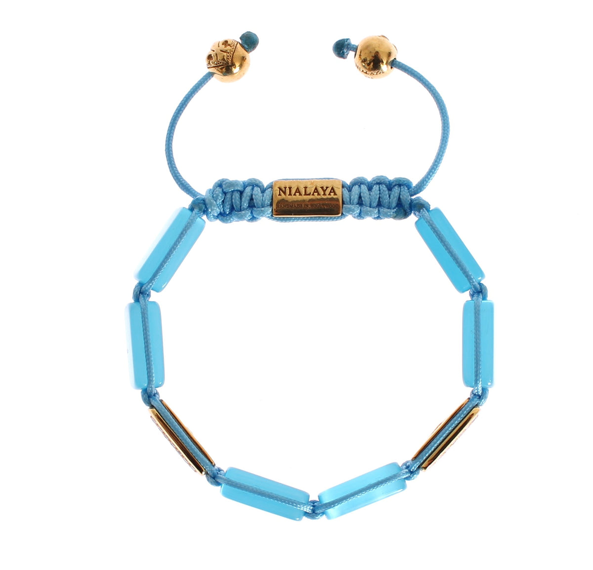 Nialaya Women's Blue Opal & 18K Gold 925 Silver CZ Flatbead Bracelet – Signature Lock, Handmade in Hollywood
