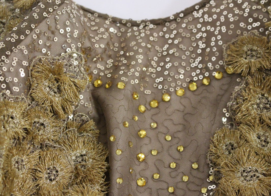 Lanre Da Silva Ajayi Women's Gold Long Lace Maxi Dress – Crystal Embellishment, Handcrafted Nigerian Luxury