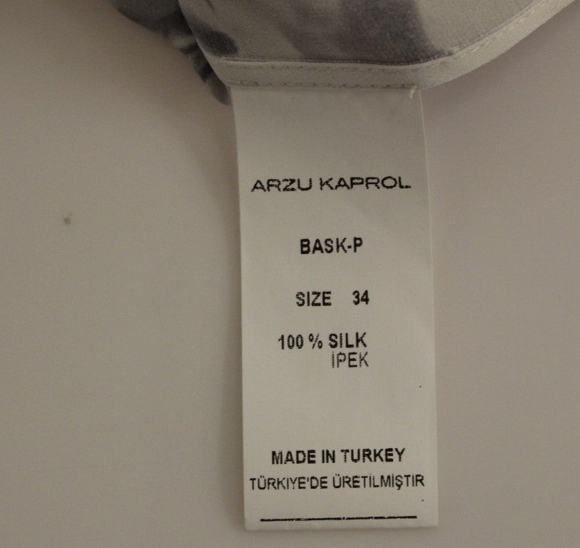 Arzu Kaprol Women's Gray, Blue & White Silk Sleeveless Blouse – Logo Detail, 100% Silk