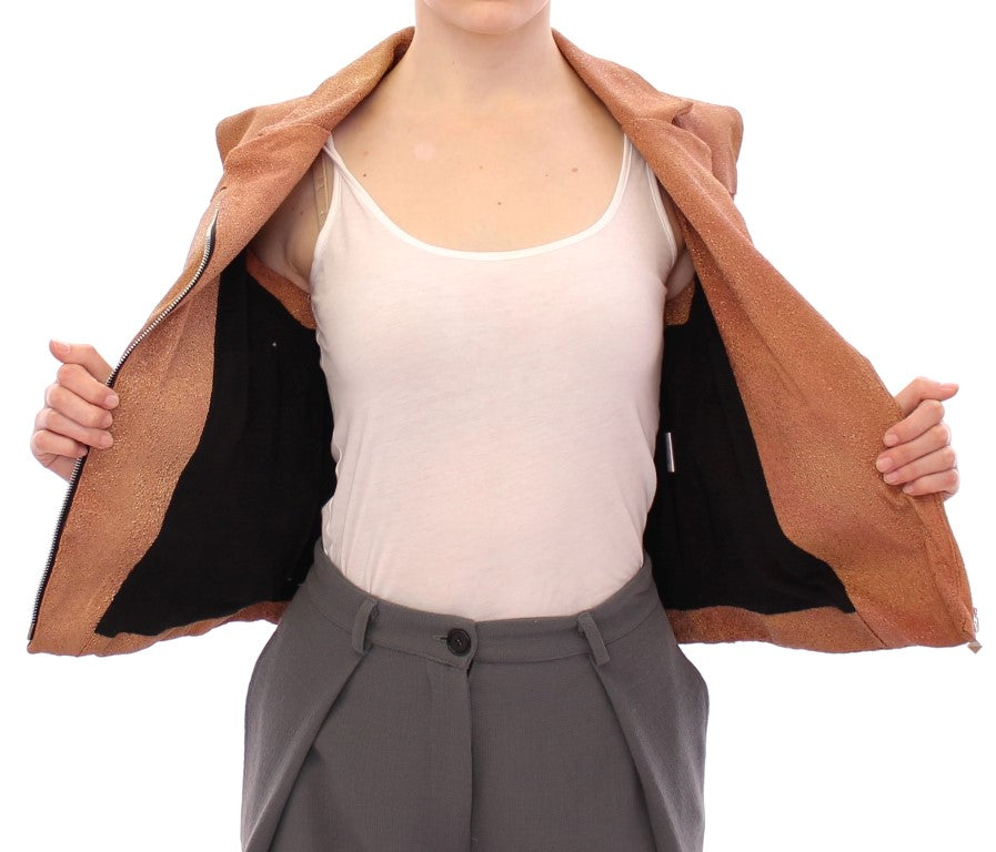 La Maison du Couturier Brown Leather Sleeveless Vest Jacket – Front Zip, Front Pockets, Made in Italy