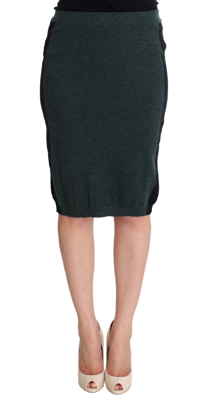 MILA SCHÖN Green Wool Blend Pencil Skirt – Knee Length, Made in Italy