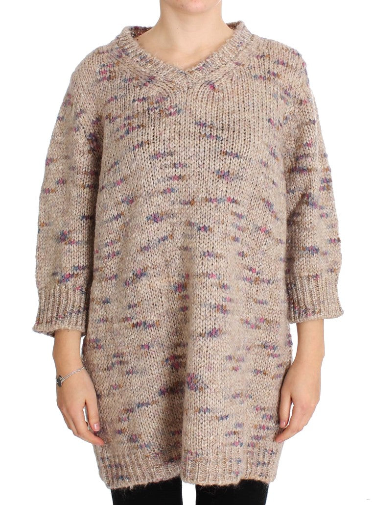 PINK MEMORIES Beige Wool Blend Knitted Oversize Sweater