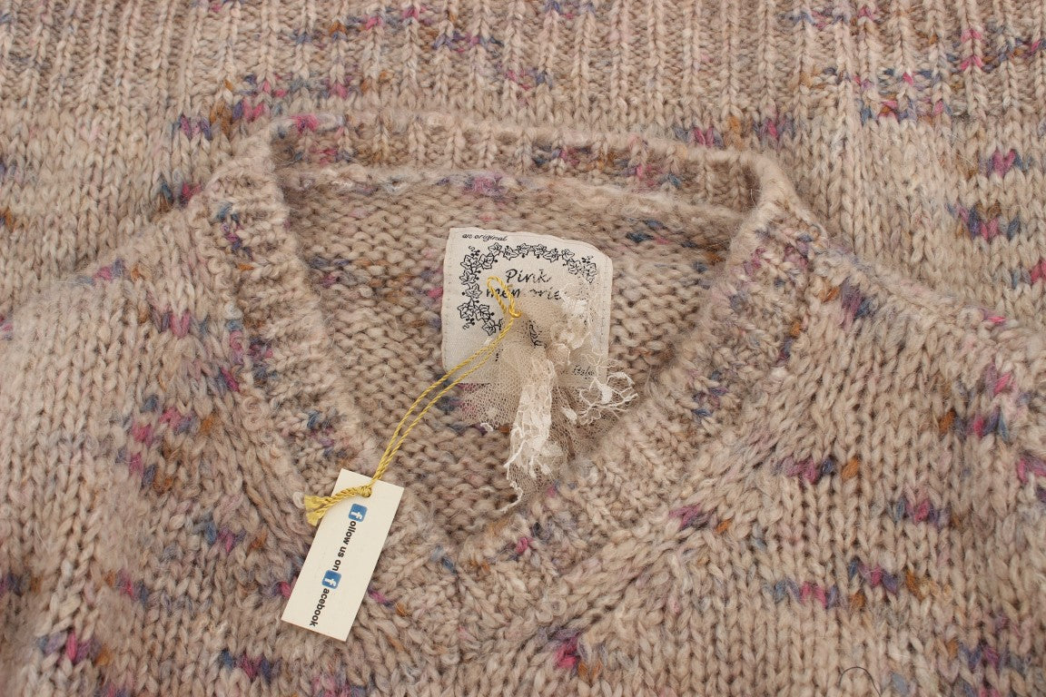 PINK MEMORIES Beige Wool Blend Knitted Oversize Sweater