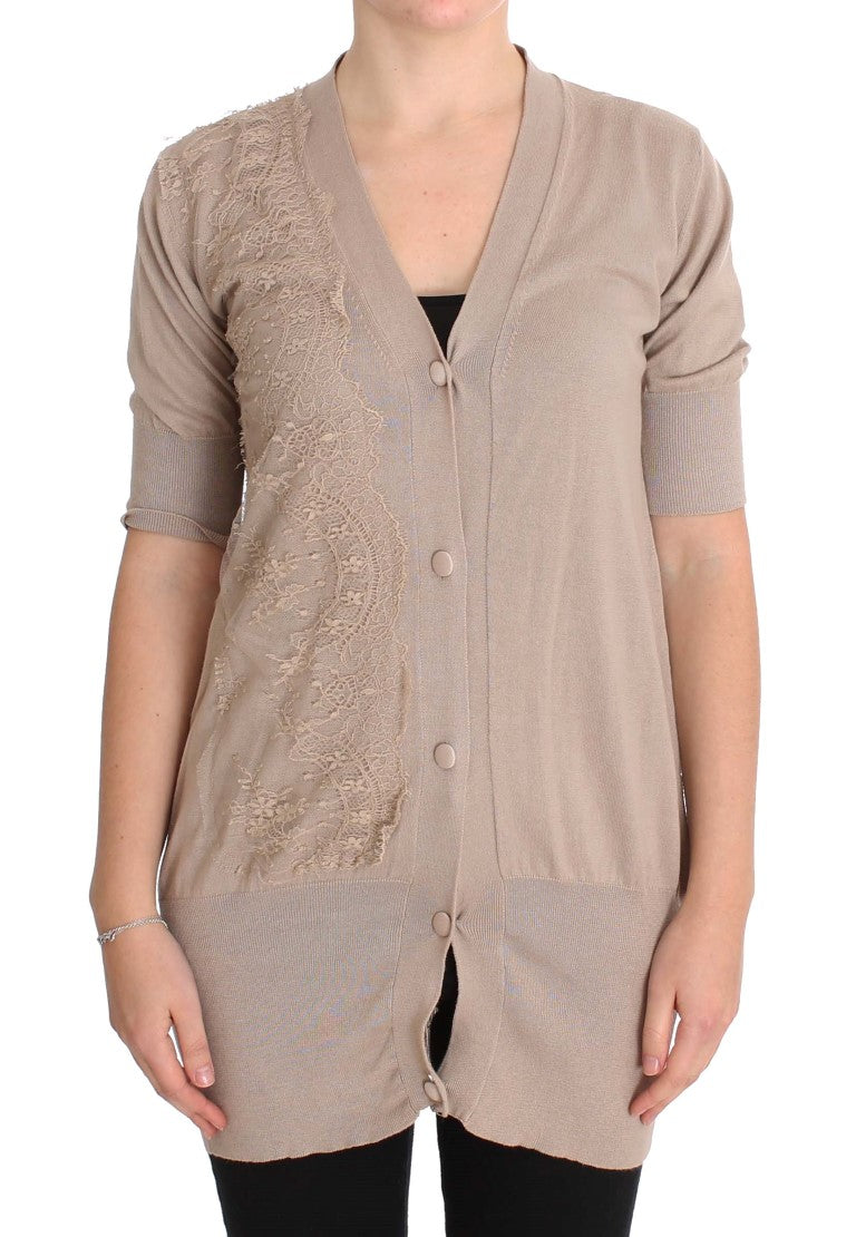PINK MEMORIES Pink Lace Cotton Cardigan Sweater