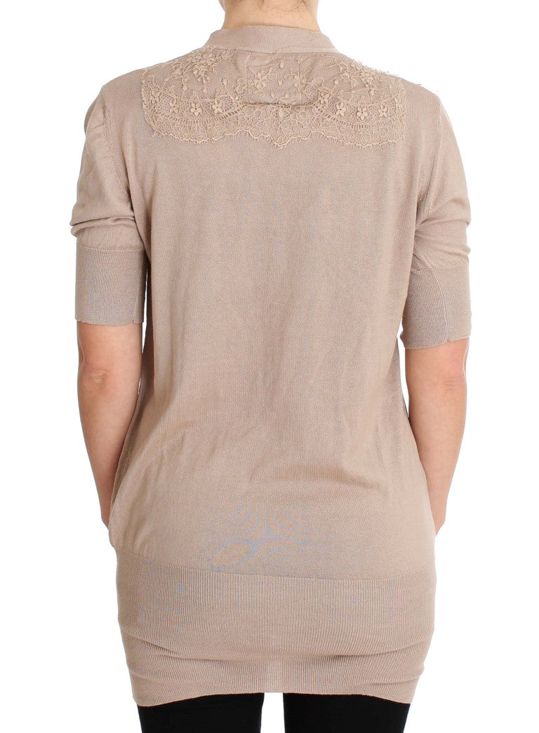 PINK MEMORIES Pink Lace Cotton Cardigan Sweater