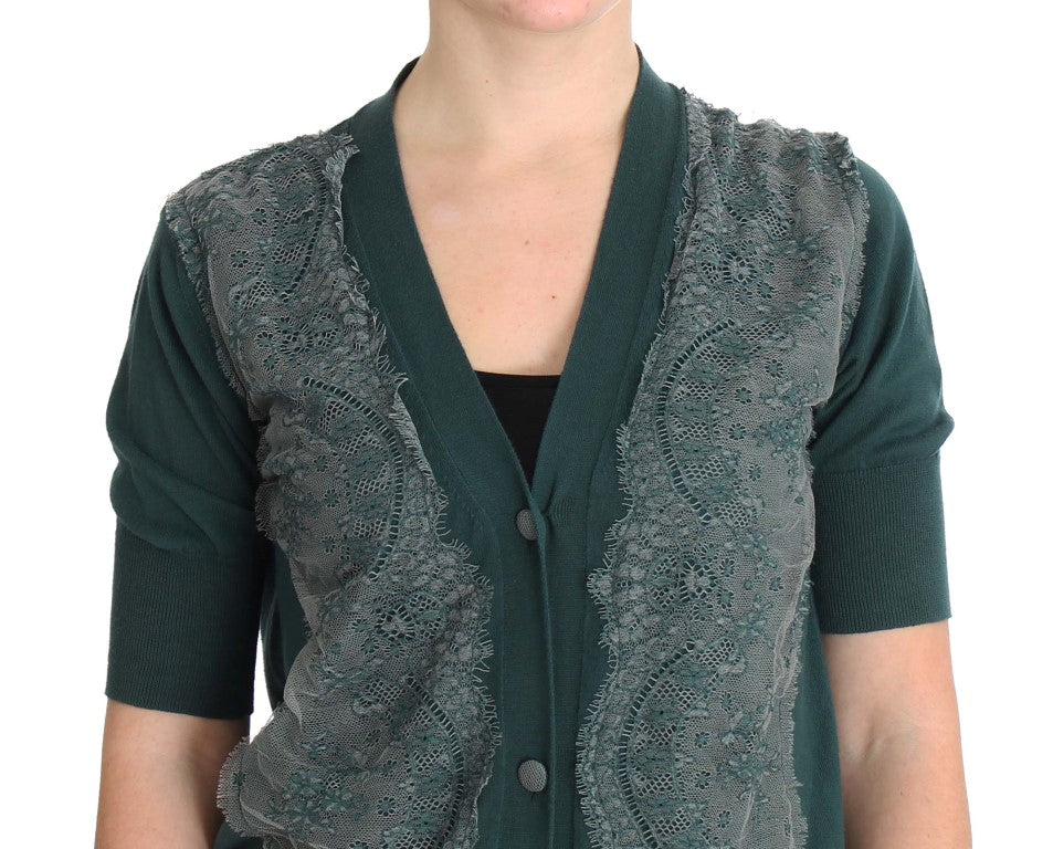 PINK MEMORIES Green Lace Cotton Cardigan Sweater