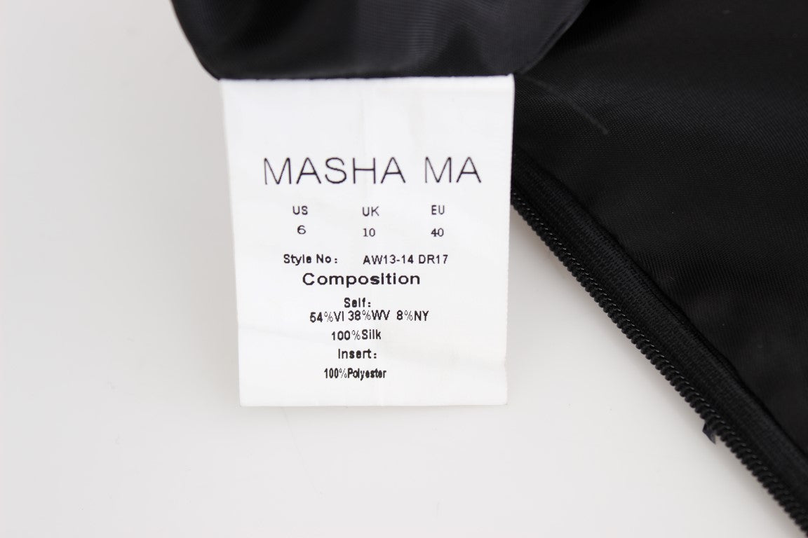 Masha Ma Black Strapless Embellished Knee-Length Pencil Dress – Back Zip, Wool-Viscose Blend