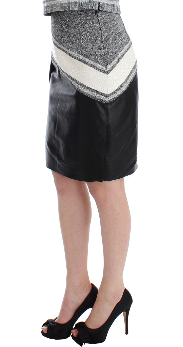 Sachin & Babi Gray & Black ‘Liza’ Leather Straight Pencil Skirt – Back Zip, Knee Length