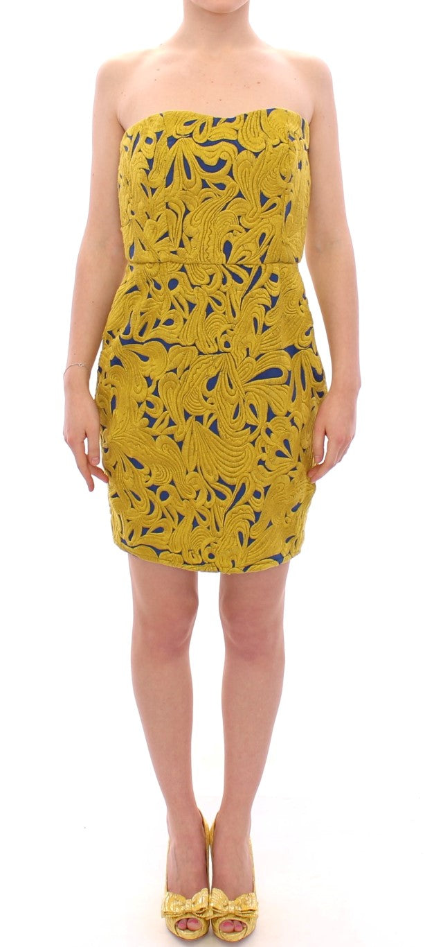 Sachin & Babi Blue & Yellow Strapless Bubble Mini Shift Dress – Back Zip, 100% Cotton