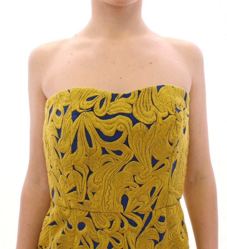 Sachin & Babi Blue & Yellow Strapless Bubble Mini Shift Dress – Back Zip, 100% Cotton