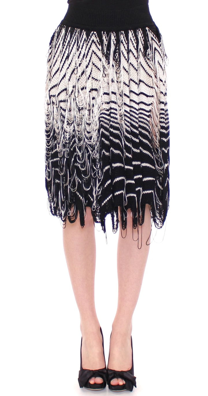 Alice Palmer Women's White & Black Knitted Asymmetrical Skirt – 100% Rayon, Artisan Craftsmanship