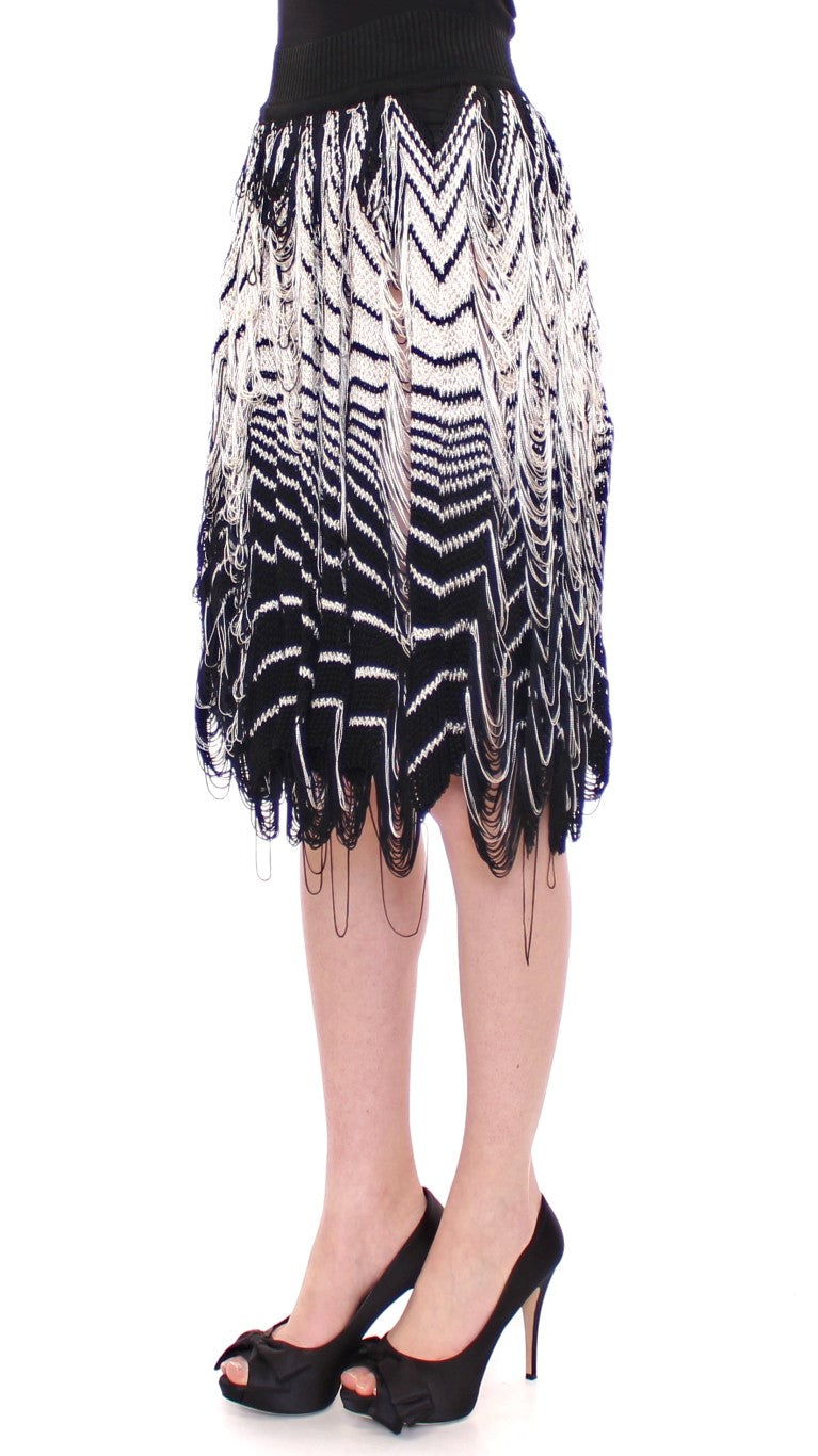 Alice Palmer Women's White & Black Knitted Asymmetrical Skirt – 100% Rayon, Artisan Craftsmanship