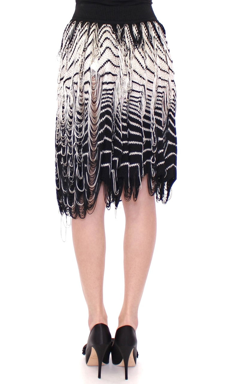Alice Palmer Women's White & Black Knitted Asymmetrical Skirt – 100% Rayon, Artisan Craftsmanship
