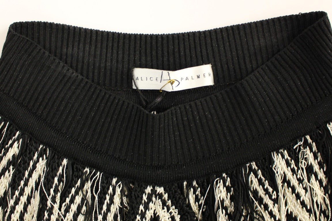 Alice Palmer Women's White & Black Knitted Asymmetrical Skirt – 100% Rayon, Artisan Craftsmanship