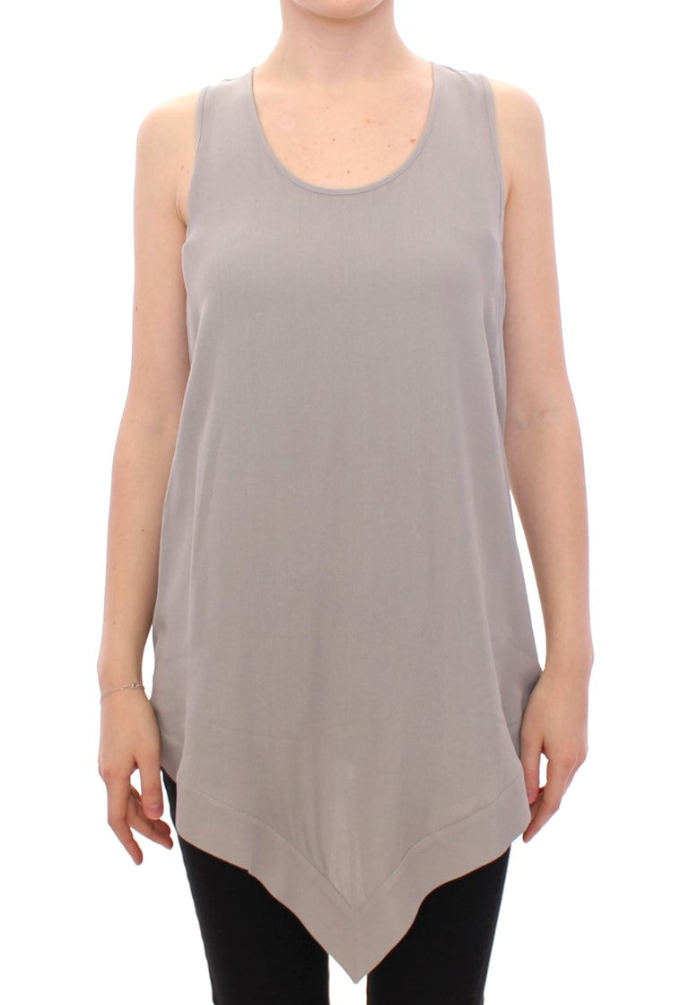 Comeforbreakfast Gray Viscose Loose Fit Tank Top – Logo Detail, 100% Viscose