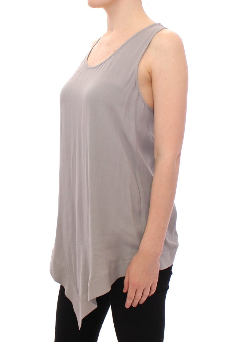 Comeforbreakfast Gray Viscose Loose Fit Tank Top – Logo Detail, 100% Viscose